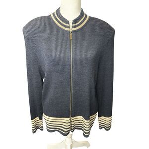 St. John slate and Cream Cardigan Sweater